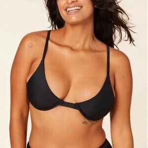 Andie Swim The Sicily Bikini Top Black Plunge Size XS